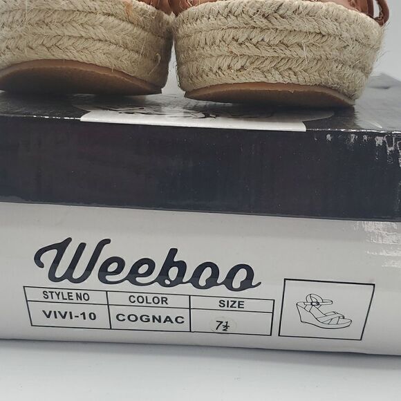 Weeboo Tan Mid High Heel Wedge Strappy Buckle Espadrille Sandals Size 7.5 - Picture 8 of 17